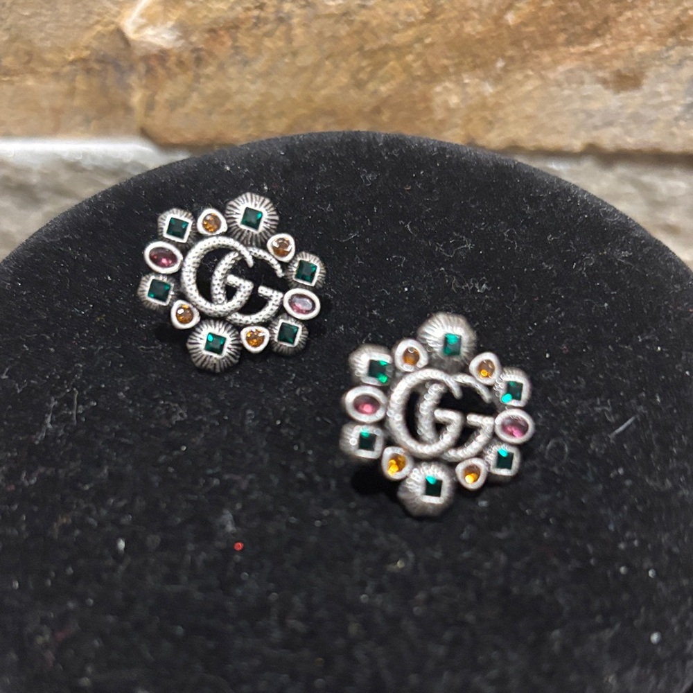 Elegant Silver and Colorful Crystal Stud Earrings